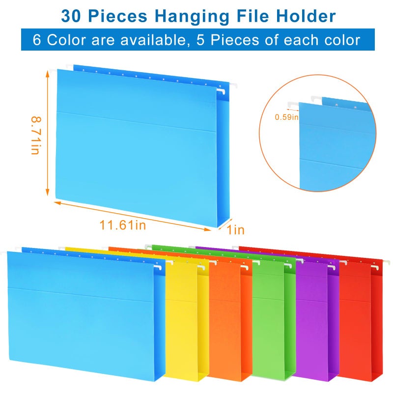 LACCHOUFEE 30 Pack Hanging File Folders  Letter Size with 1/5-Cut Adjustable Tabs  6 Selected Color - File Folder Organizer for Filing Cabinet Office Home  Designed for Bulky Files  Medical Charts - Image 2